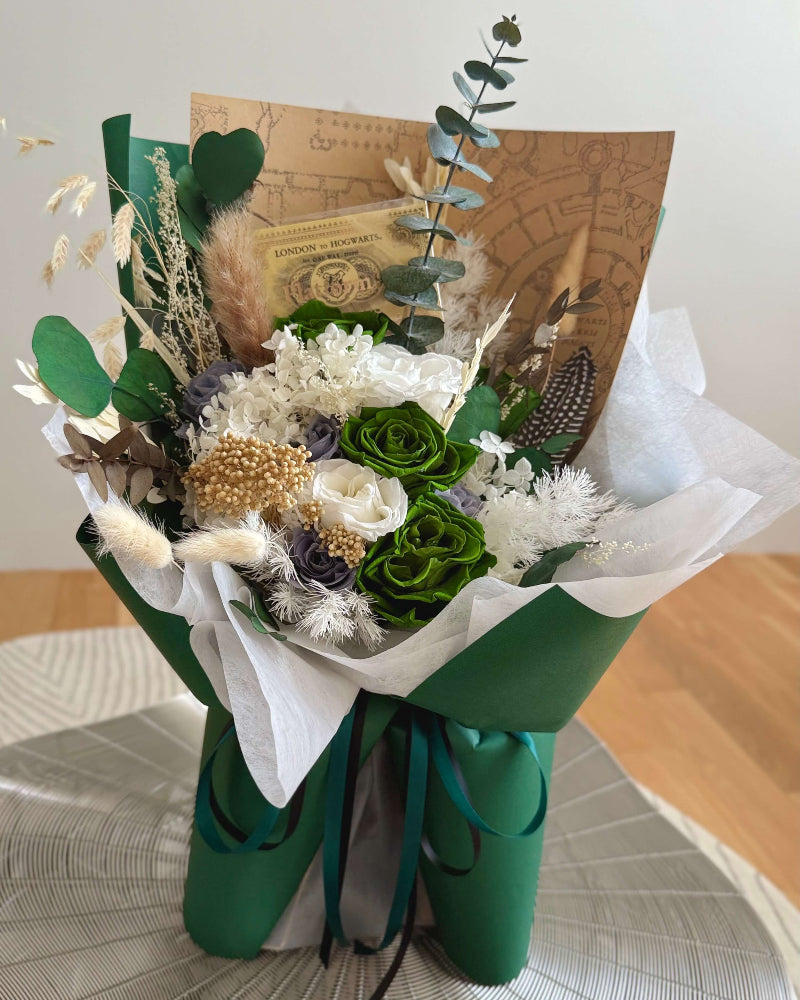 luxurious slytherin house bouquet bold grey and green