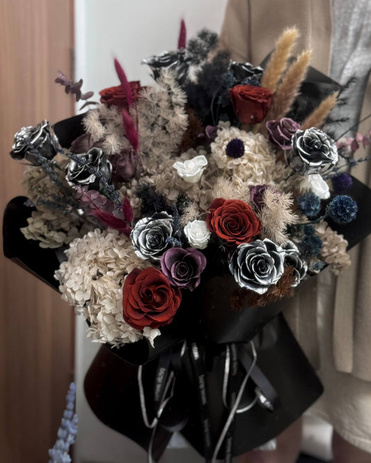 Oversized everlasting flower bouquet in Omakase style with preserved blooms
