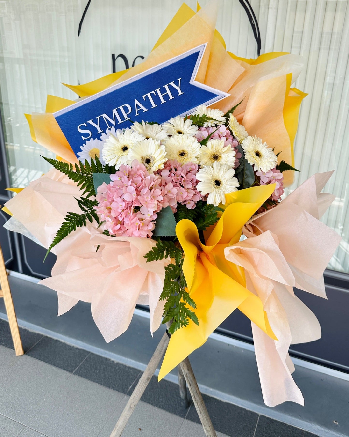 close up of flowers in the wreath