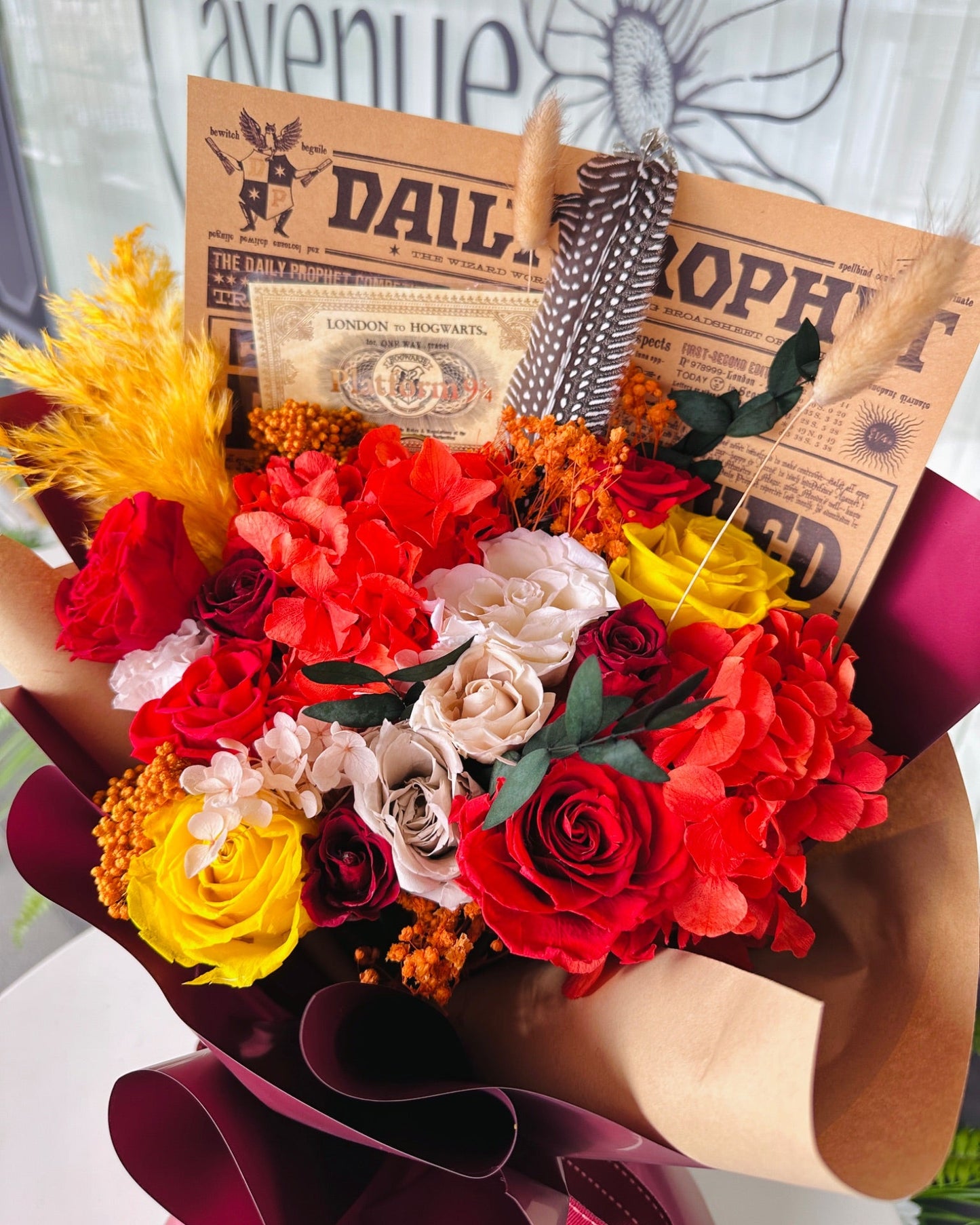 closeup of the Gryffindor bouquet