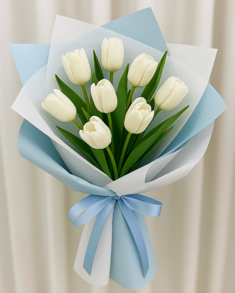 Selection of tulip colors available for the bouquet, including red, pink, yellow, and white.