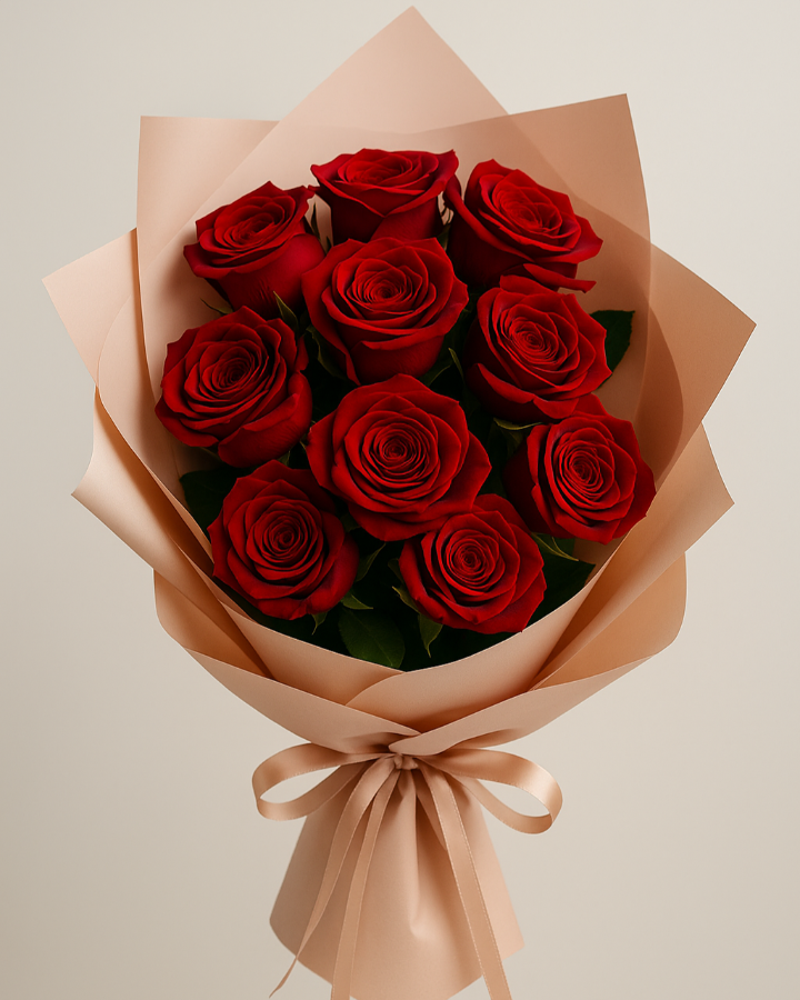 beautifully wrapped 10 roses bouquet illustration