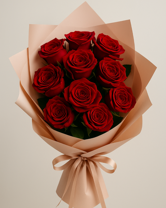 beautifully wrapped 10 roses bouquet illustration
