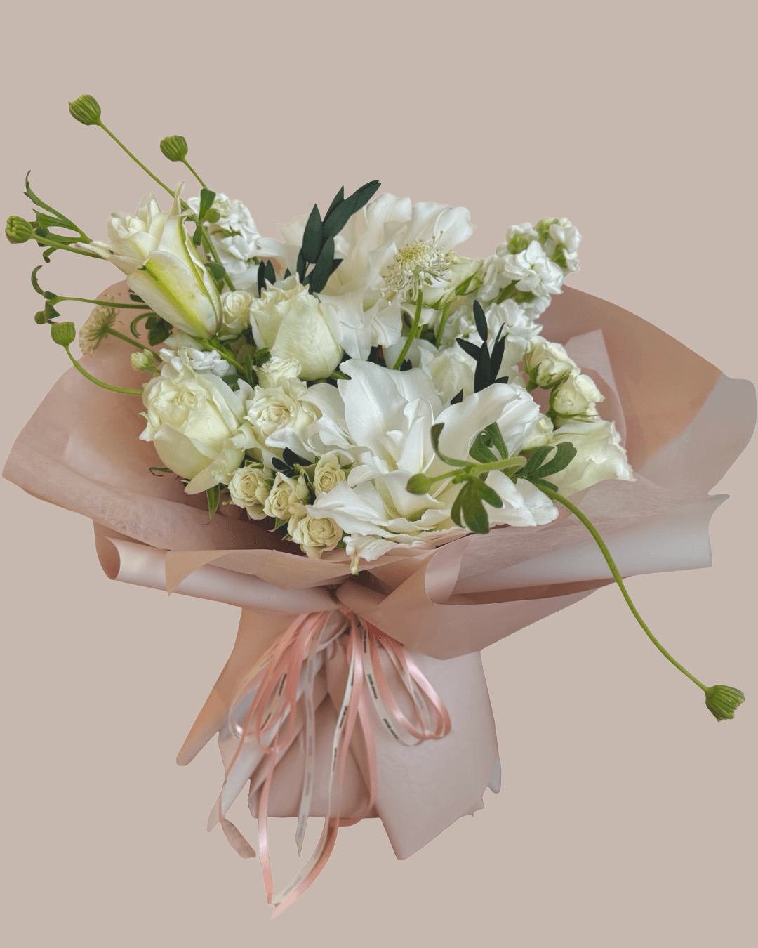 double petal lilly omakase bouquet in white