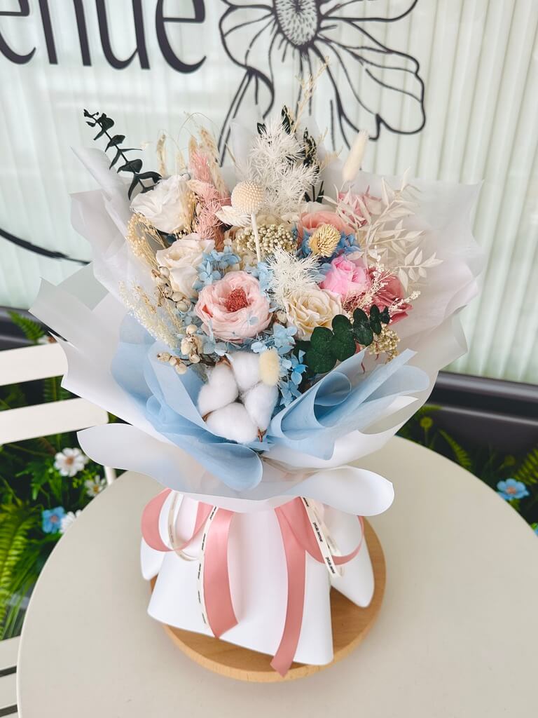 Blue and Pink Everlasting Flowers Bouquet