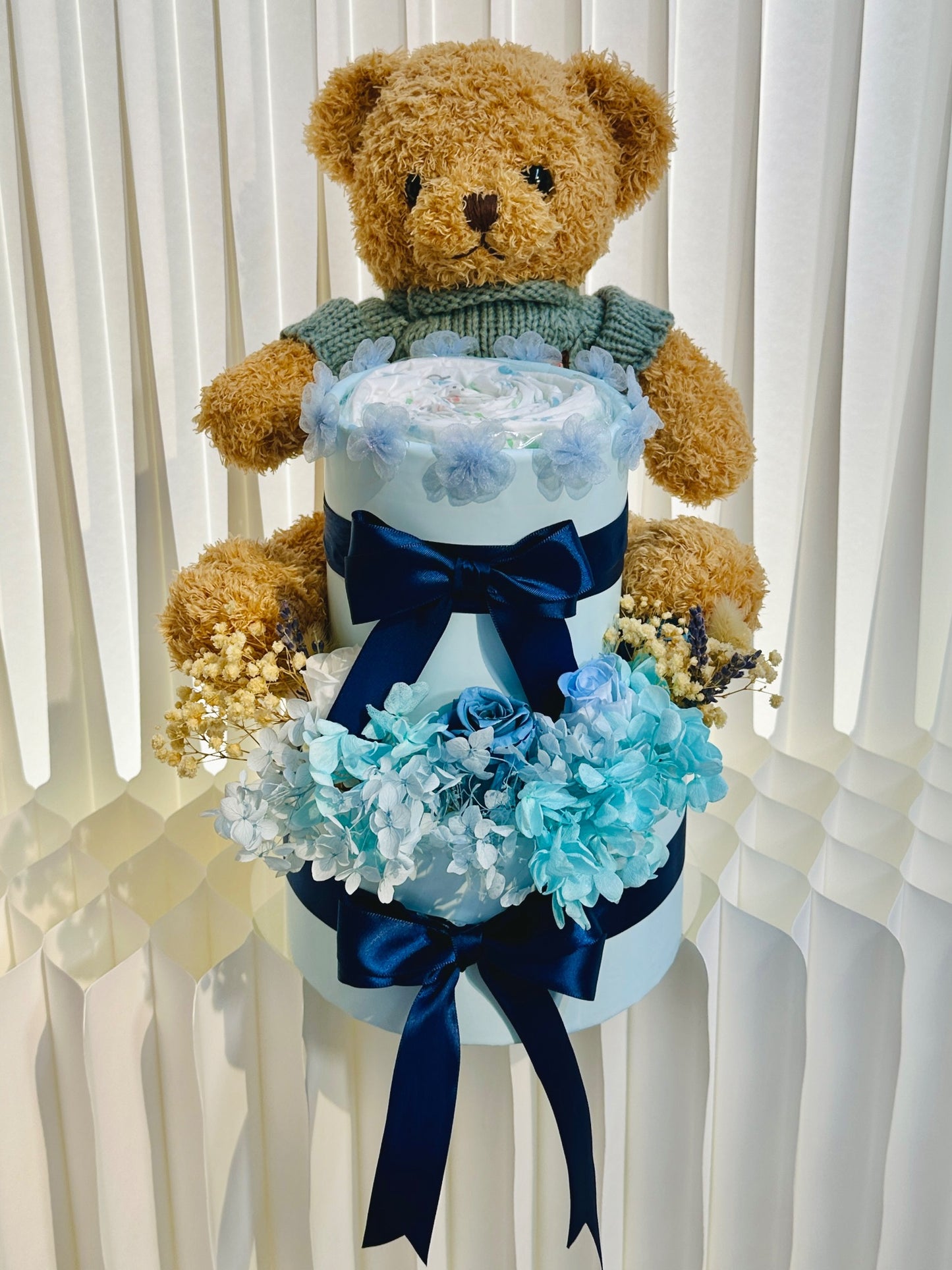 Beary Wishes Everlasting Flowers 2 Tier Diaper Cake