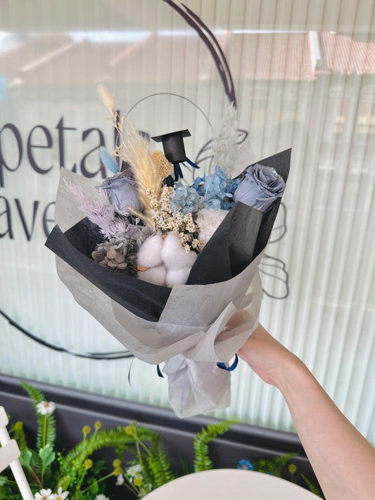 Grey and Blue Everlasting Graduation Bouquet