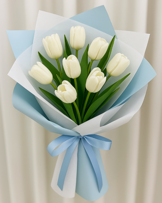 Selection of tulip colors available for the bouquet, including red, pink, yellow, and white.